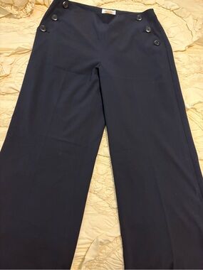 Talbots Greenwich Sailor Style Navy Wide-Leg Pants with Side Button Detail